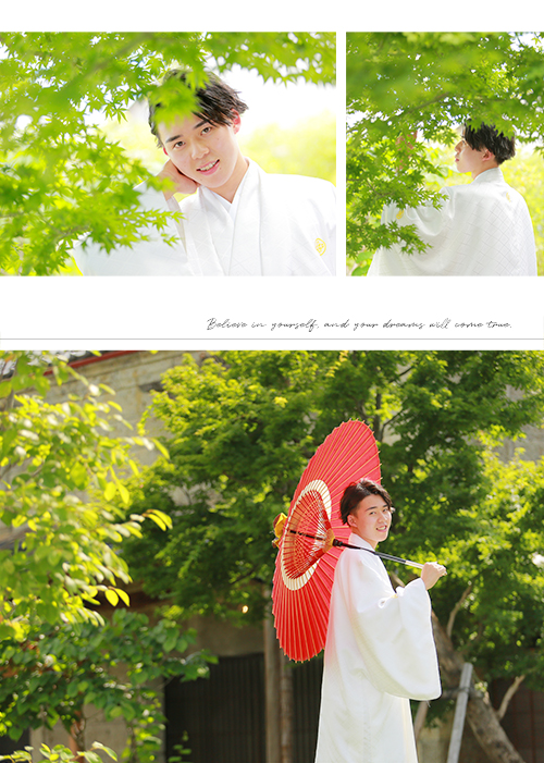 ご成人男性、暑い中さわやかな袴姿でした。